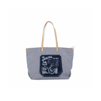 Hello Marche Canvas Shoulder Bag Unisex Navy Blue