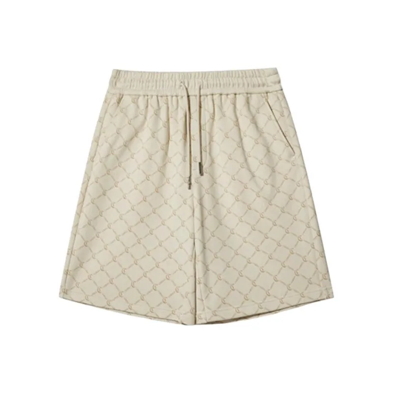 Cabbeen Casual Shorts Trendy Brand 100% Cotton Monogram All over Print Knee Length Pants Men's-0
