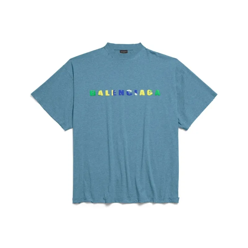 Balenciaga T Shirt Loose Fit Men's Blue Gray-0