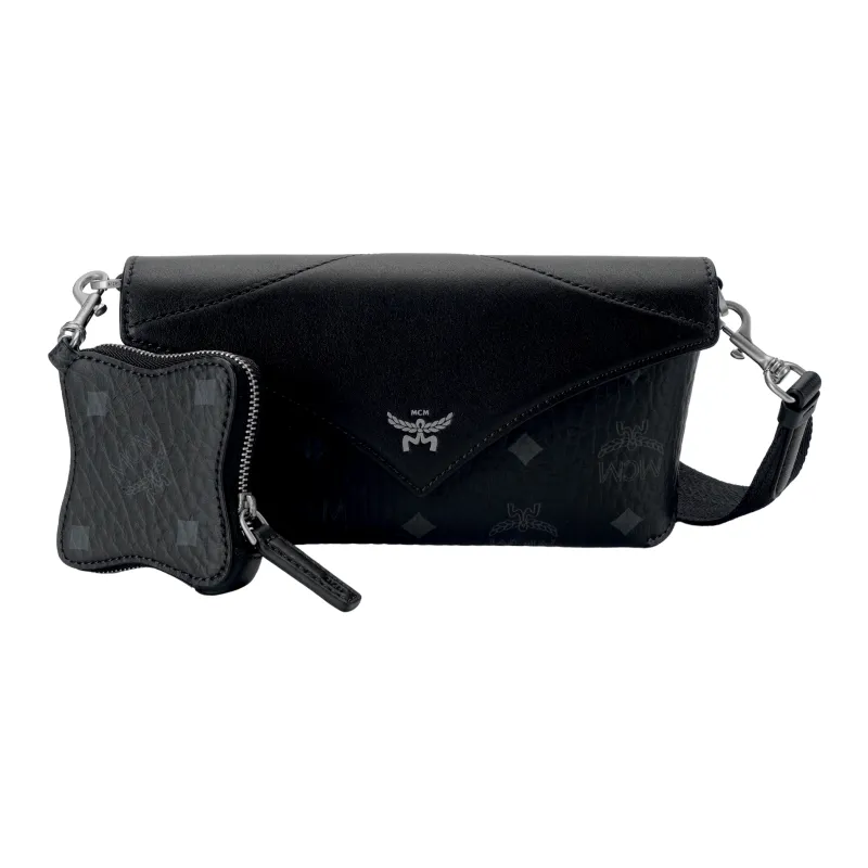 MCM Artificial Leather One Shoulder Crossbody Clutch Trumpets Unisex Black-0