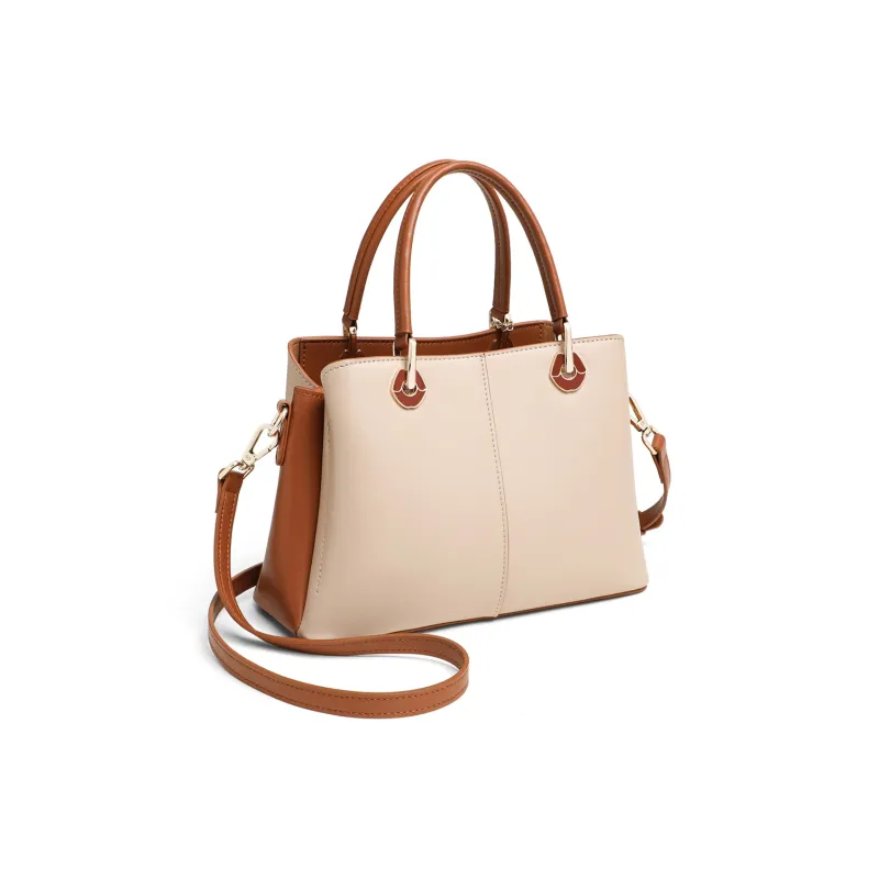 EBLAN Cow Leather Handbag, Shoulder Bag, Crossbody Bag Regular Women's Milk Tea-5
