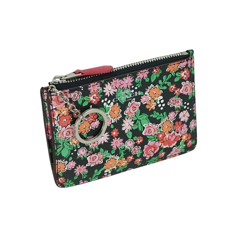 COACH Leather Coin Purse Mini Women's Black & Multicolor Print-1