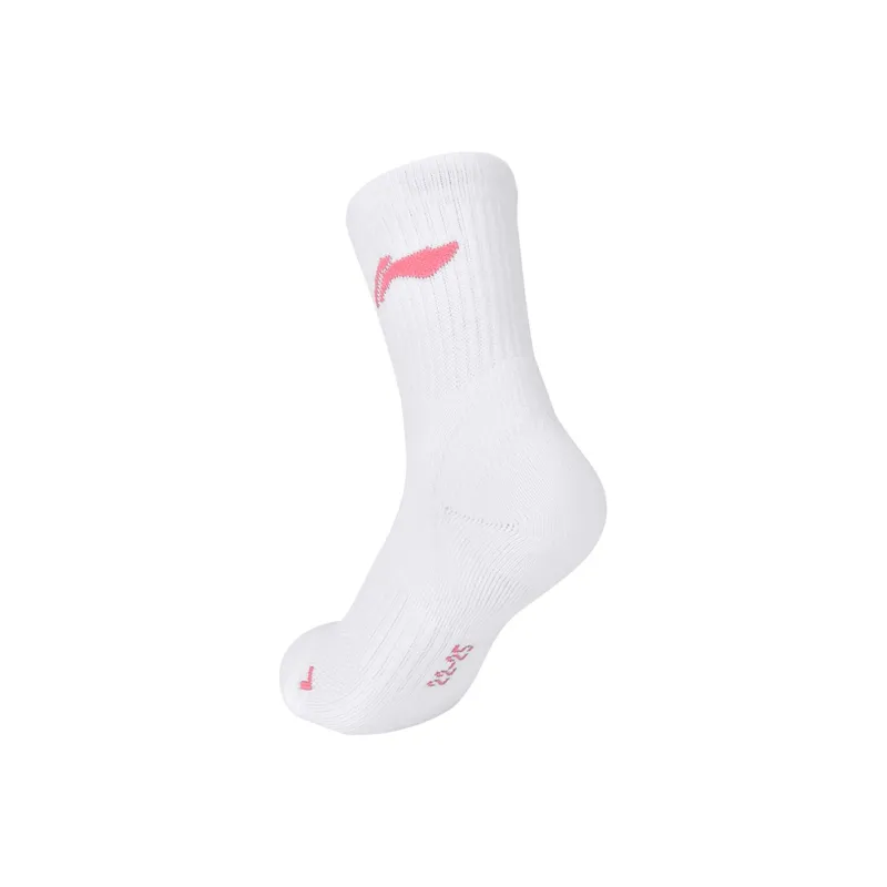 LiNing Mid Calf Socks Women's 1 Pack White Pink-2