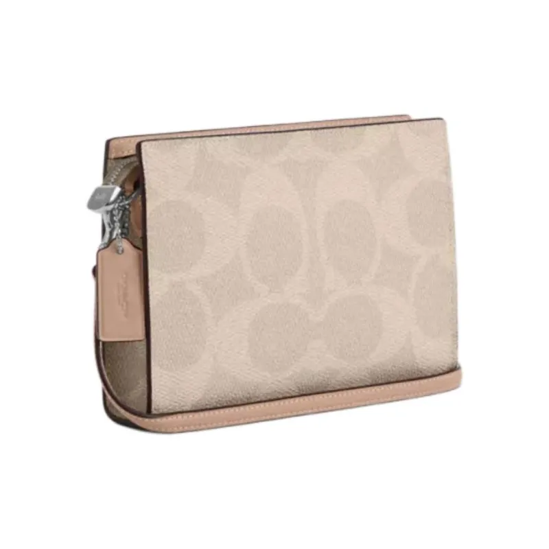COACH SignatureCanvas Coated Canvas Crossbody Bag, Shoulder Bag Trumpets Women's Silver & Sand & Taupe-1