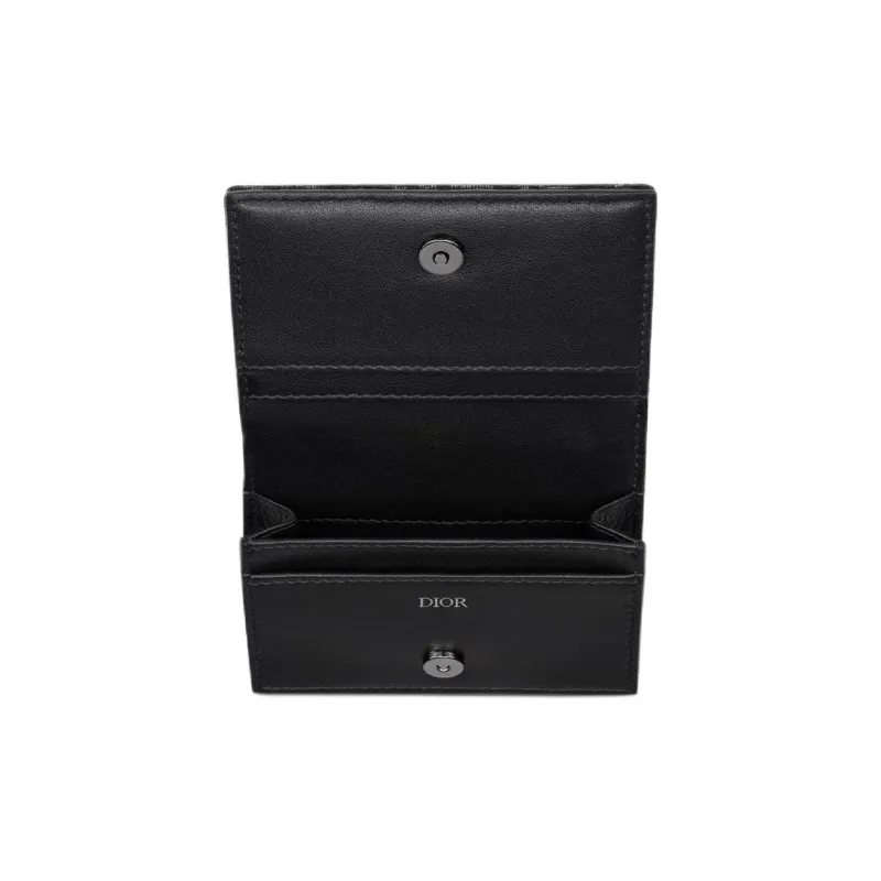 DIOR Cotton With Cow Leather Wallet Men's Black-3