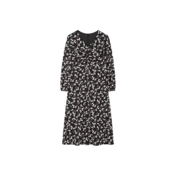 Mo Han Yi Mei Long Sleeved Dress Women's Black With White Floral
