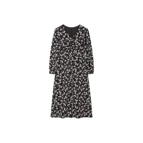 Mo Han Yi Mei Long Sleeved Dress Women's Black With White Floral