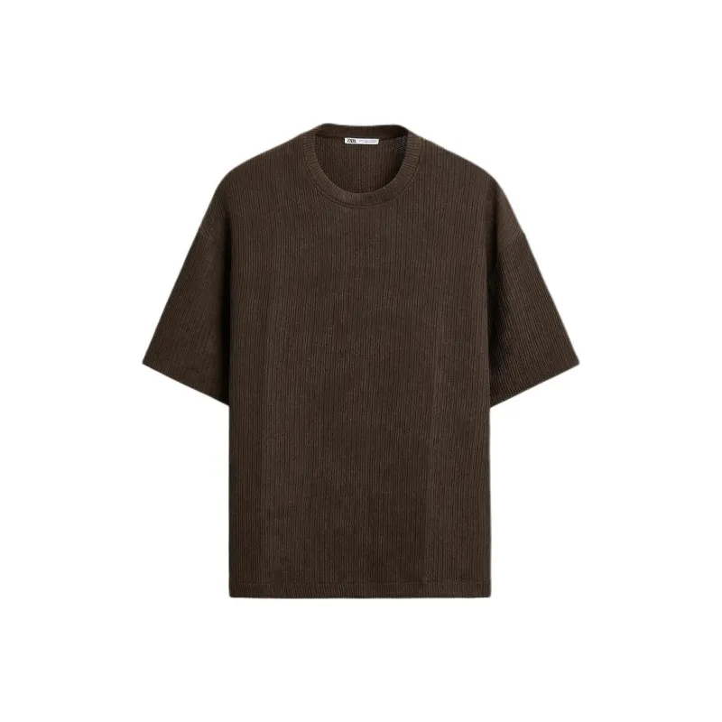 ZARA T Shirts Men Dark Brown-0