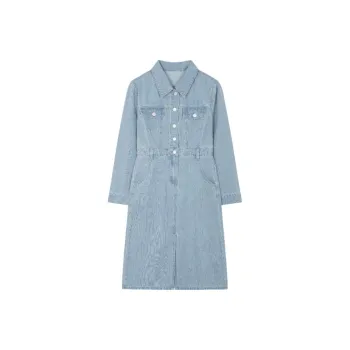 Mo Han Yi Mei Long Sleeved Dress Women's Denim Blue