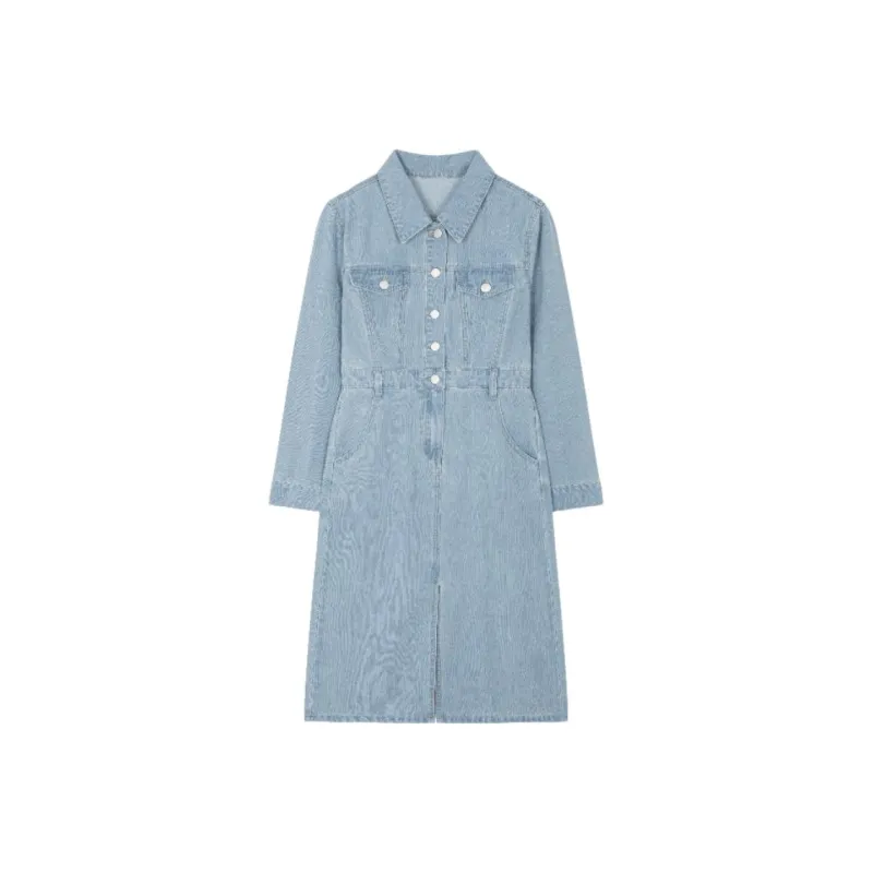 Mo Han Yi Mei Long Sleeved Dress Women's Denim Blue-0