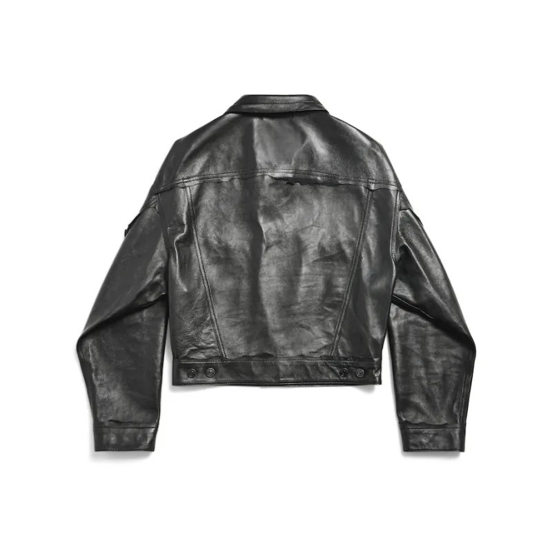 Balenciaga Leather Jacket Loose Fit Women's Black-1