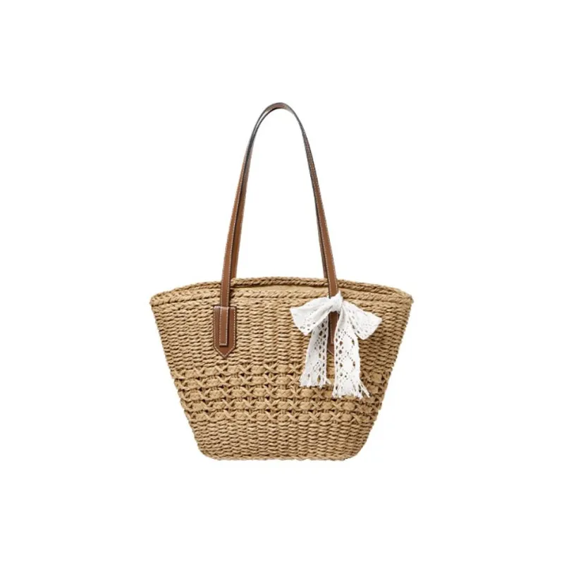 15 MINS Fabric, Synthetic Leather Tote Bag, Shopping Bag, Shoulder Bag Women's Ecru/Khaki-2