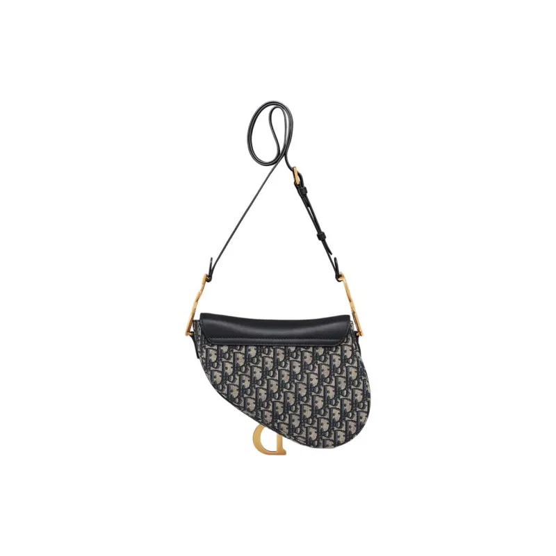 DIOR Fabric, Cow Leather Saddle Bag, Crossbody Bag, Shoulder Bag Medium Size Women's Blue-3
