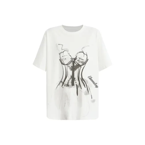 ELEVEN SLEEP Drop Shoulder Sleeve T Shirt Women's White