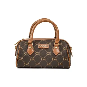 COOGI Synthetic Leather Boston Bag Handbag Large Size Women's Ecru/Coffee