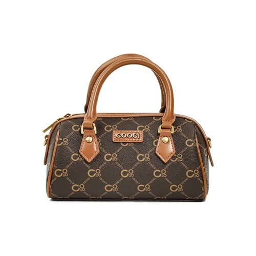 COOGI Synthetic Leather Boston Bag Handbag Large Size Women's Ecru/Coffee
