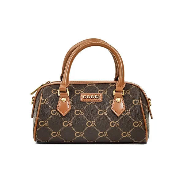COOGI Synthetic Leather Boston Bag Handbag Large Size Women's Ecru/Coffee-0