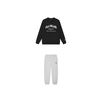 FILA Casual Sportswear Men Clothing Set Jet Black Sweatshirt+Cloud Mist Heather Gray Pants