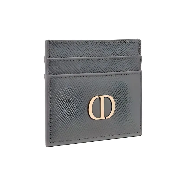 DIOR 30 Montaigne Grained Calfskin Card Clip Card Holder Women's Gray-2