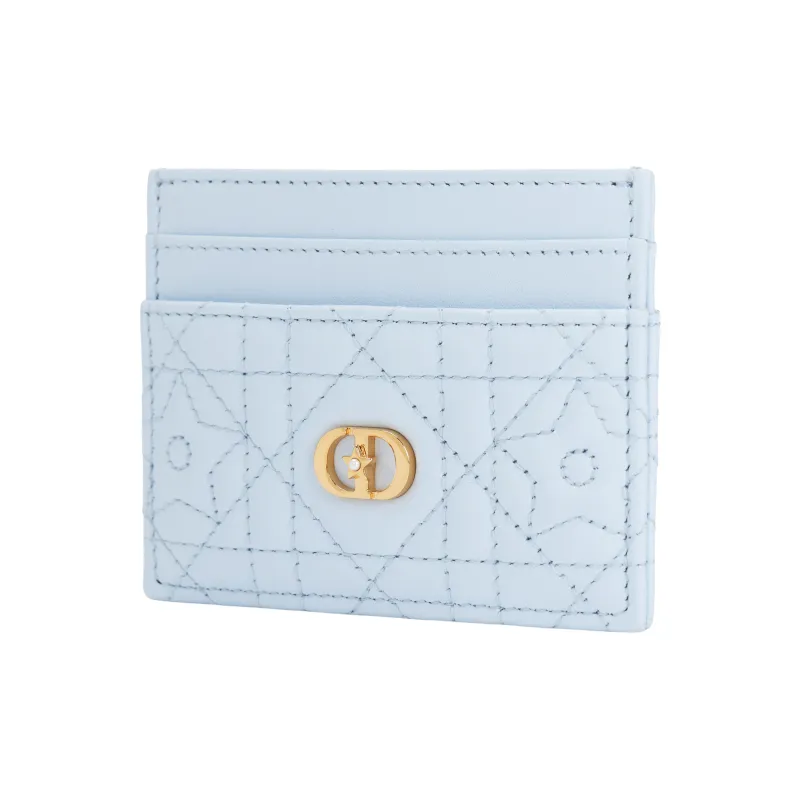 DIOR Caro Lambskin Card Holder Women's Blue-1