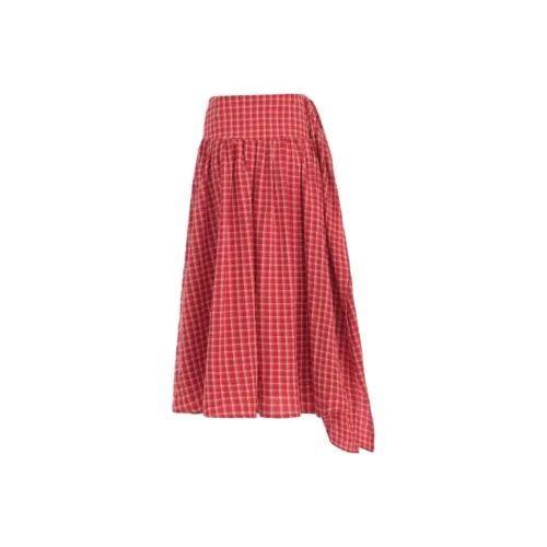 OROI Casual Long Skirt Women's Red Plaid