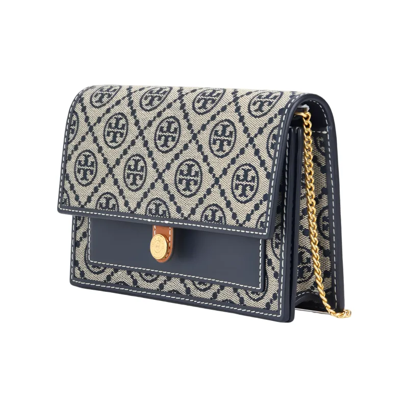 TORY BURCH T Monogram Leather Trim Shoulder Bag Crossbody Bag Women's Marine Blue-1