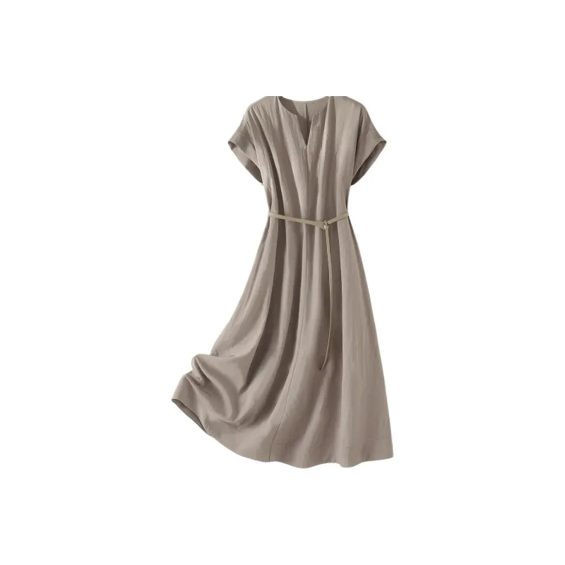 IHIMI Short Sleeved Dress Women's Cool Tea Brown-2