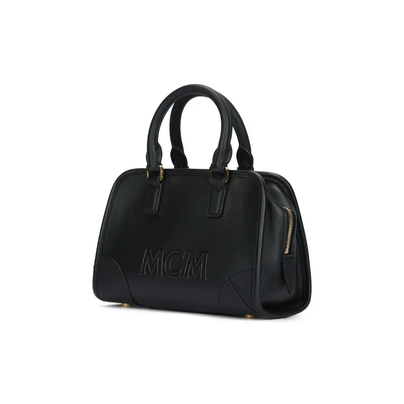 MCM Aren Leather Boston Bag Shoulder Bag Crossbody Bag Handbag Mini Women's Black-1
