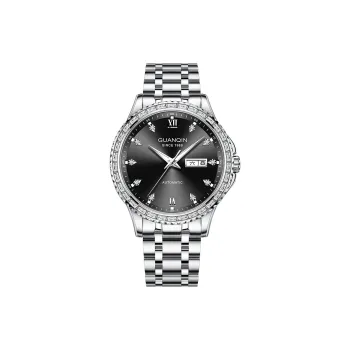 GUANQIN Automatic Mechanical Movement Stainless Steel Watchband Watch Men's Watches Black Dial