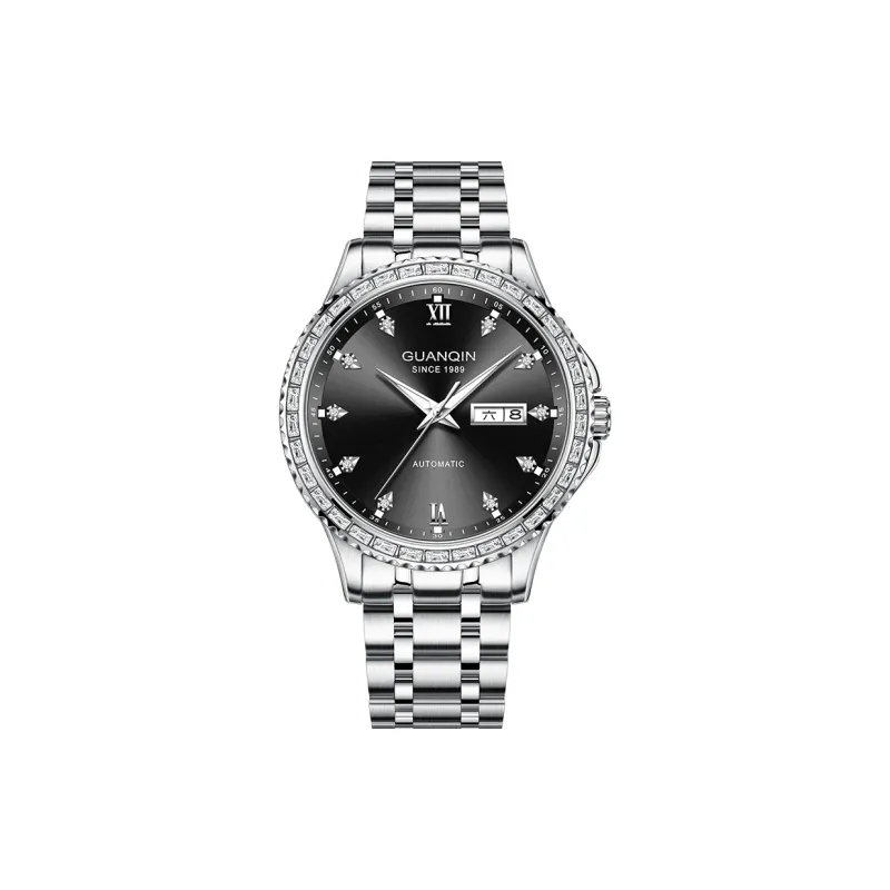 GUANQIN Automatic Mechanical Movement Stainless Steel Watchband Watch Men's Watches Black Dial-0