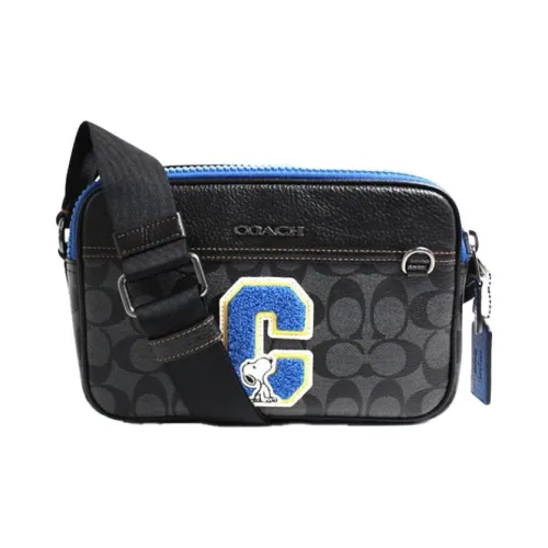 COACH Peanuts Collaboration Graham Canvas With Leather Camera Bag, Crossbody Bag, Shoulder Bag Medium Size Men's Black