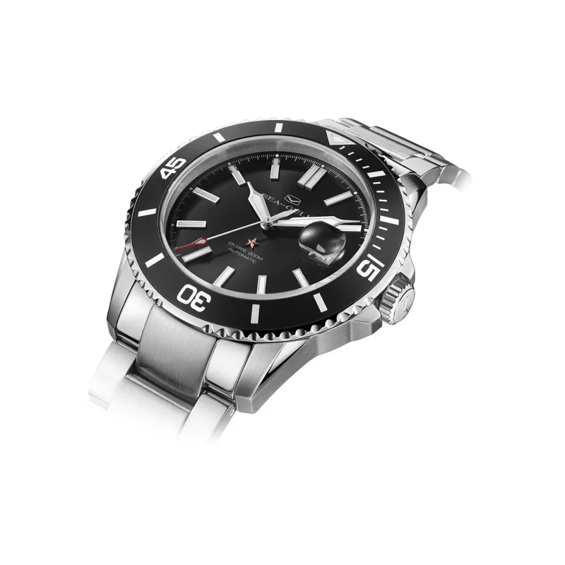 Sea Gull Ocean Automatic Mechanical Movement Steel Strap Watch Men's Watches Black Dial-6