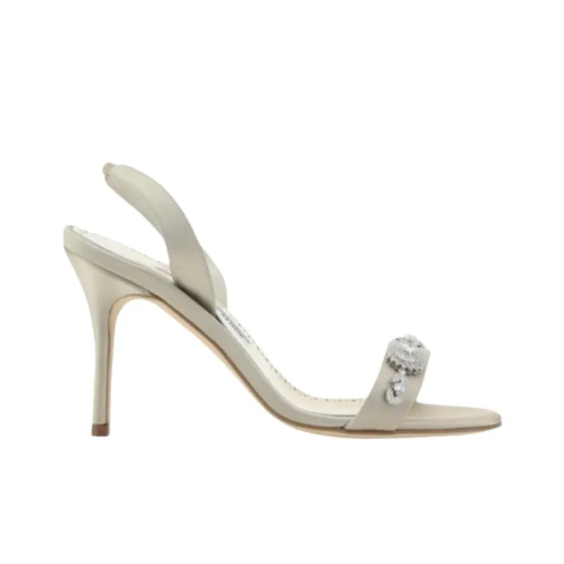 MANOLO BLAHNIK Beige One Strap Sandals Women's White-1