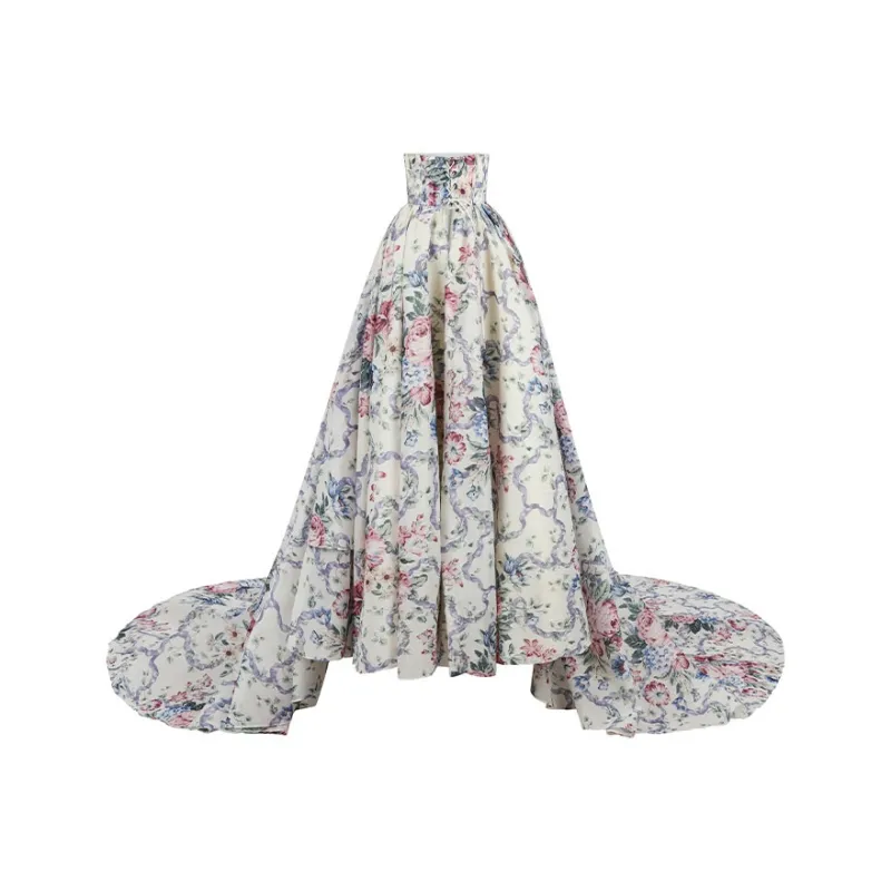 Selkie Collection SS25 Casual Long Skirt Women's Ivory White Base With Poetic Scenery Print-1