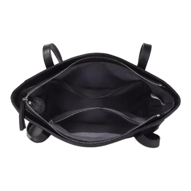 BAMPO Cow Leather Handbag Shoulder Bag Medium Size Women's Pure Black-2