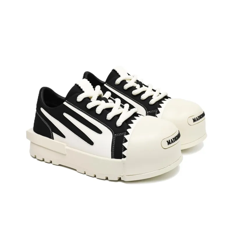 Mo Xu Open Ended Smiling Eggshell Shoes Slip Resistant Height Increasing Low Top Skateboard Shoes Unisex Black White-3