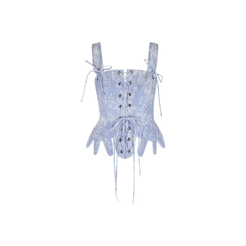 Selkie Collection SS25 Camisole Women's Azure With White Rose Print-0