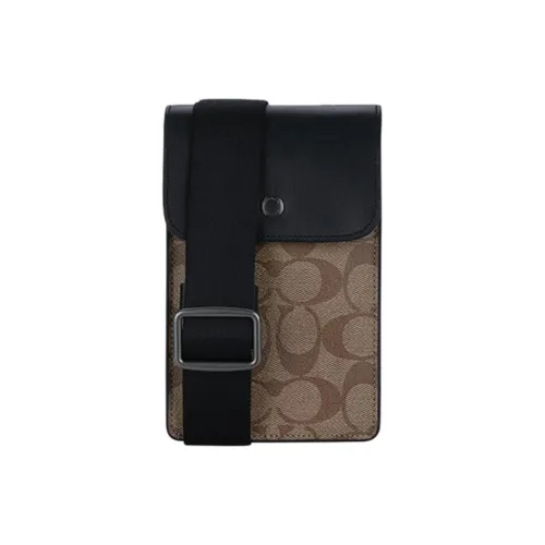 COACH N/S Coated Canvas With Calfskin Cell Phone Pouch Small Size Men's Brown Black Multicolor
