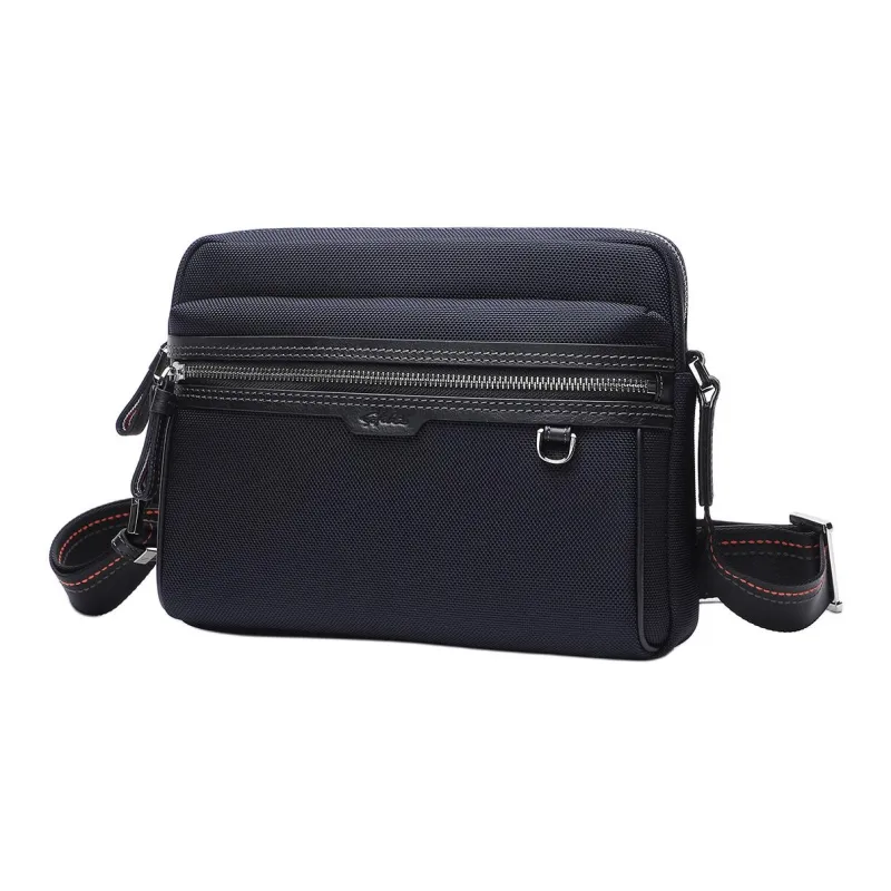Satchi Cow Leather, Fabric Crossbody Bag, Shoulder Bag Medium Size Men's Blue/Black-1