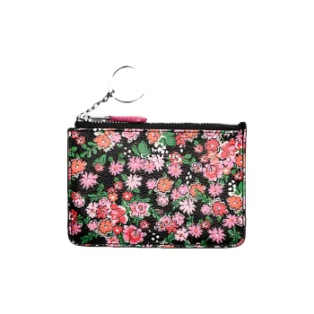 COACH Leather Coin Purse Mini Women's Black & Multicolor Print