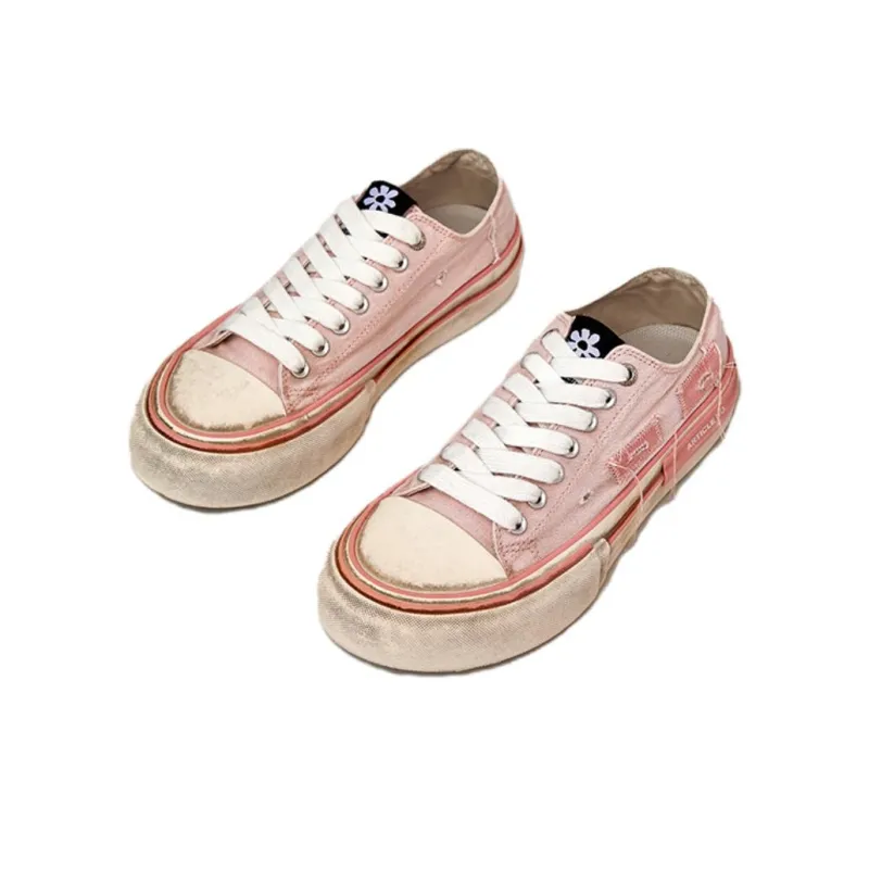ARTICLE NO. Distressed Shoes Low Top Canvas Shoes Unisex Pink-1