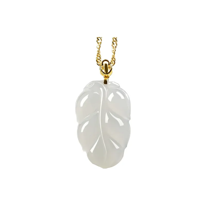 KUNYUYAO 18K Gold Inlaid Leaf Pendant Jade Pendant White Jade Unisex-12