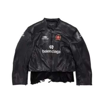 Balenciaga Leather Jacket Loose Fit Men's Black