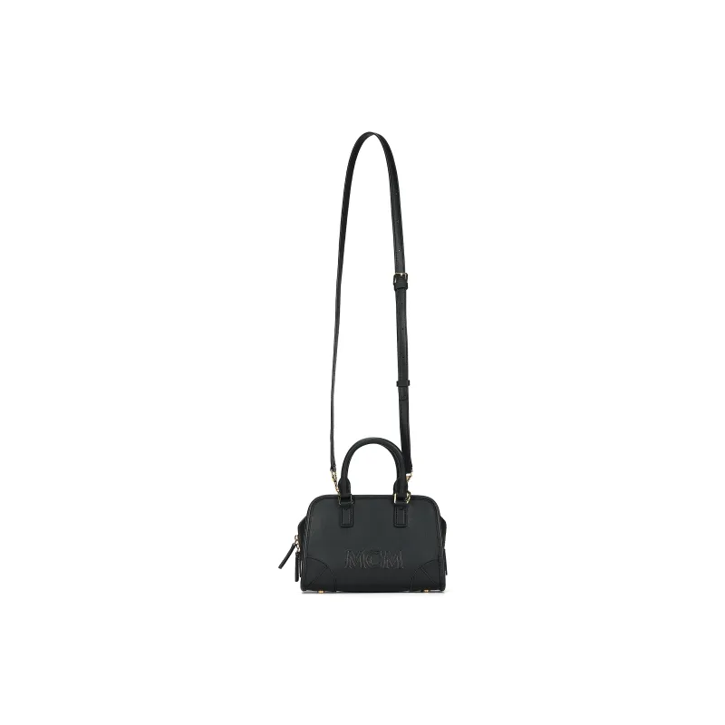 MCM Aren Leather Boston Bag Shoulder Bag Crossbody Bag Handbag Mini Women's Black-0