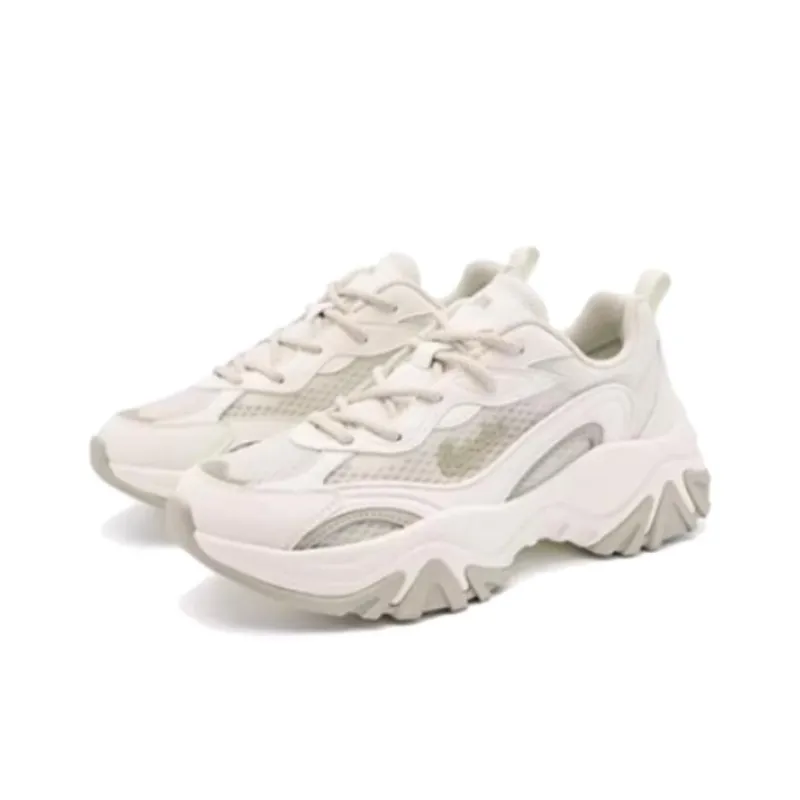 QIAODAN Abrasion Resistant Breathable Height Increasing Low Top Casual Shoes Women's White Beige-1