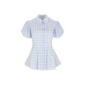 Selkie Collection SS25 Shirt Women's Sky Blue With White Square Print