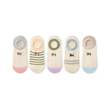 Primeet No Show Socks Women's 5 Pack Embroidered Kitten