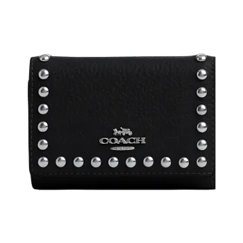 COACH Micro Pebbled Leather Coin Purses Wallets Mini Women's Black