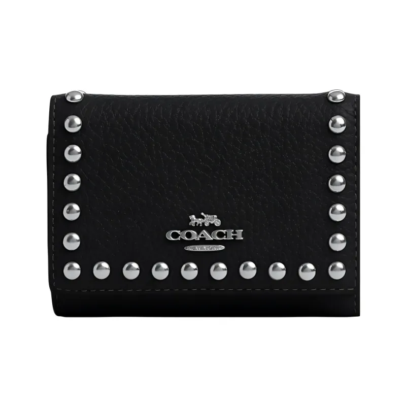 COACH Micro Pebbled Leather Coin Purses Wallets Mini Women's Black-0