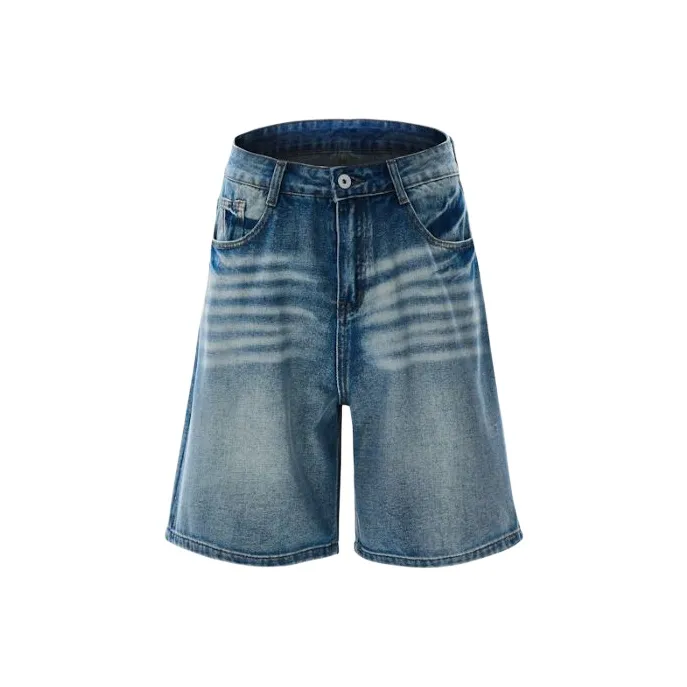 BLANC & ECLARE Mid Rise Straight Fit Slimming Wide Leg Denim Shorts Unisex-10